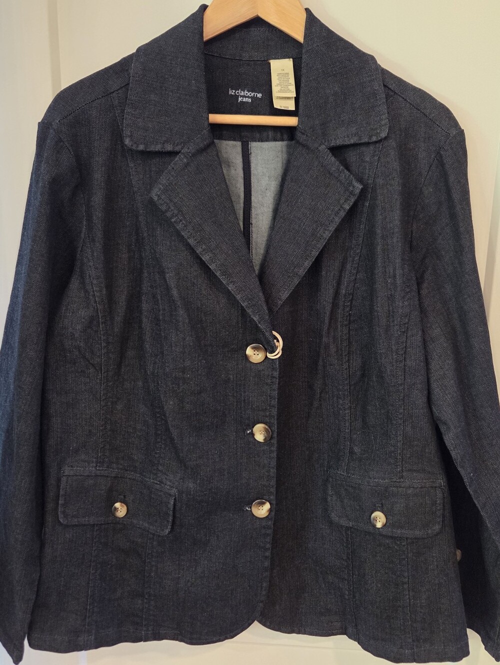 Liz Claiborne Jeans Dark Wash Denim Blazer Jacket 1X Stretch Casual Classiccore